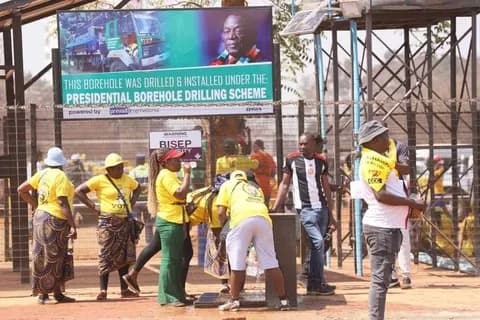 Residents drawing water at a borehole installed under the Presidential Borehole Drilling Scheme.