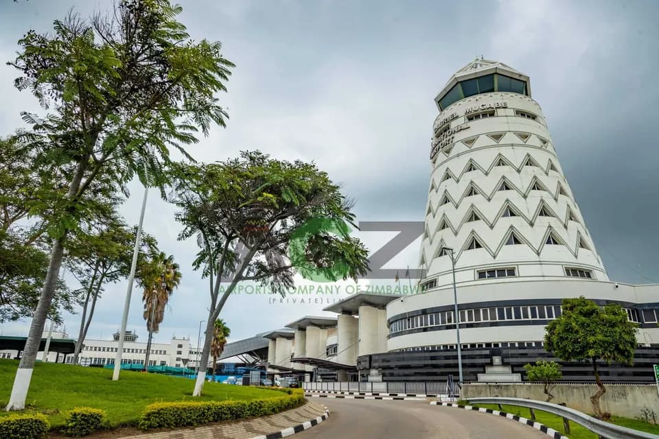 The control tower and terminal of Robert Gabriel Mugabe International Airport.